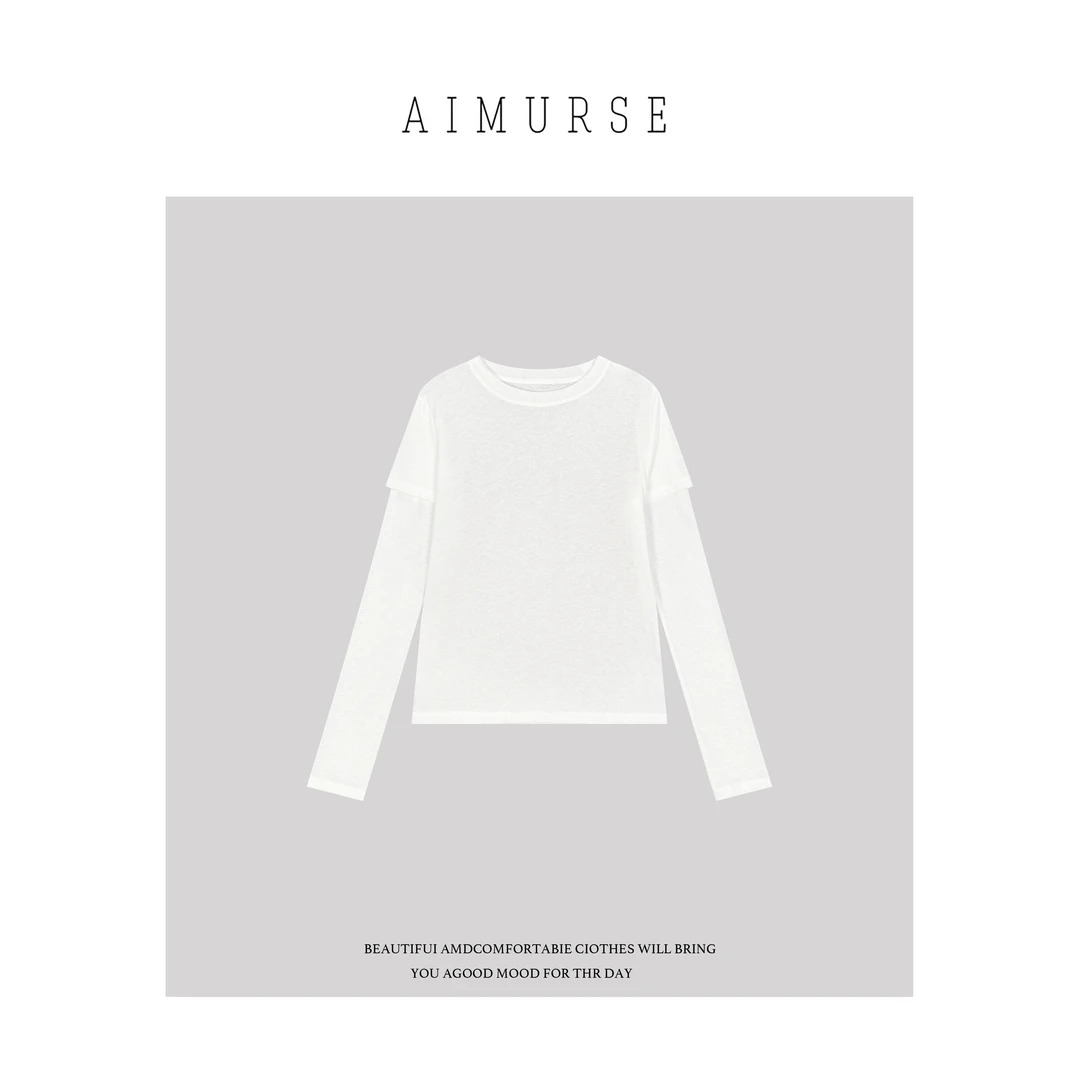 AIMURSE【拼袖T恤】小众设计师 纯棉拼袖百搭简约休闲T恤 AM70269