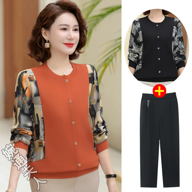 中老年女装打底衫中年洋气纱袖上衣2025新款妈妈春装时尚T恤小衫