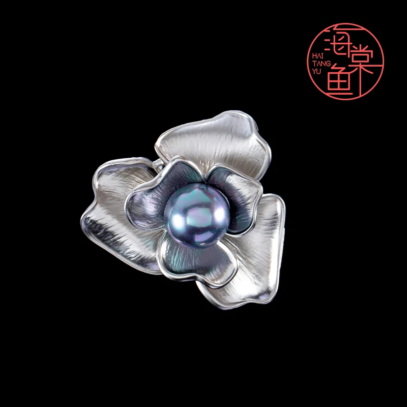 铜合金仿珍珠胸针 时尚个性百搭黑山茶胸针3269