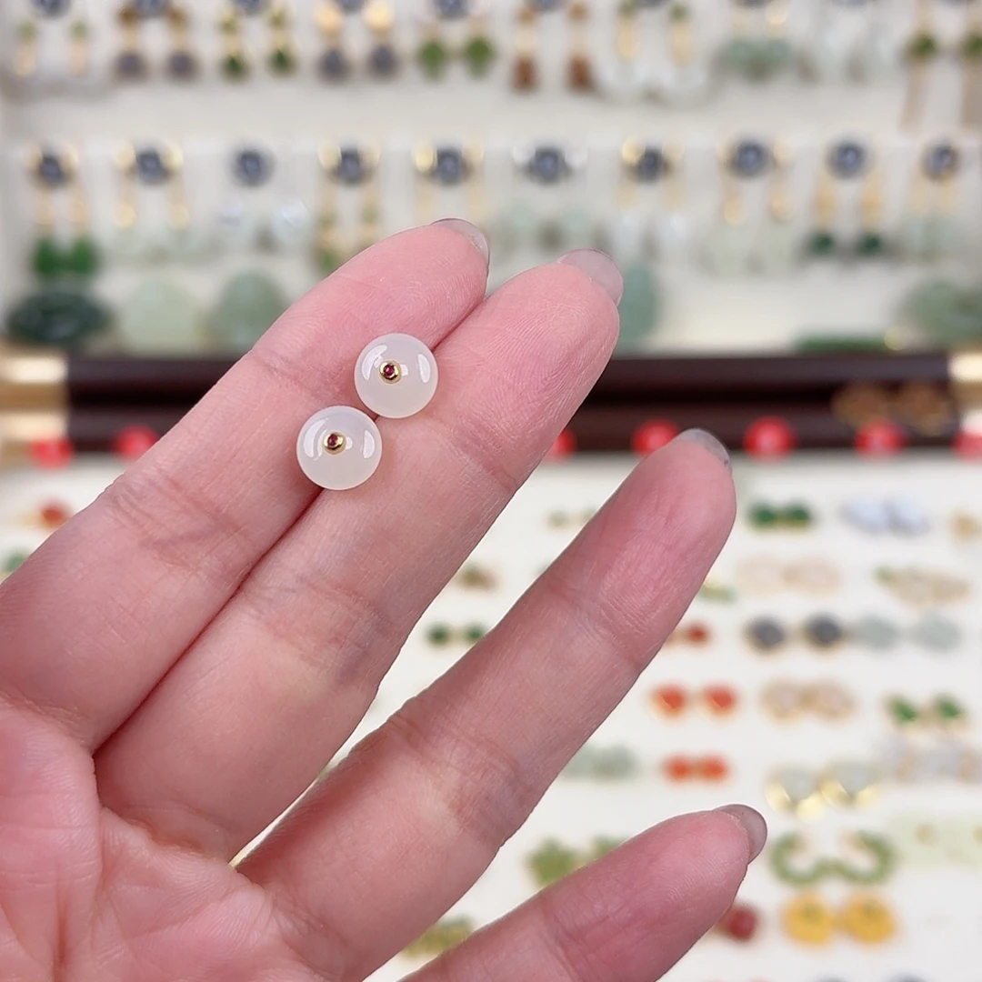 银S925镶嵌和田玉耳饰