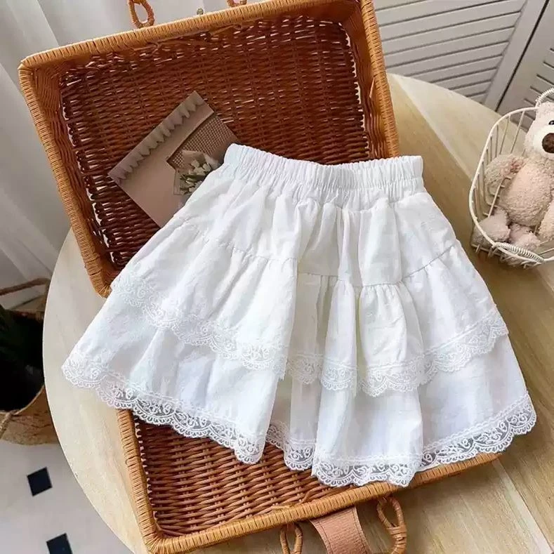 女童夏季2025新款半身裙儿童短裙春夏女宝宝韩版蕾丝荷叶边蛋糕裙
