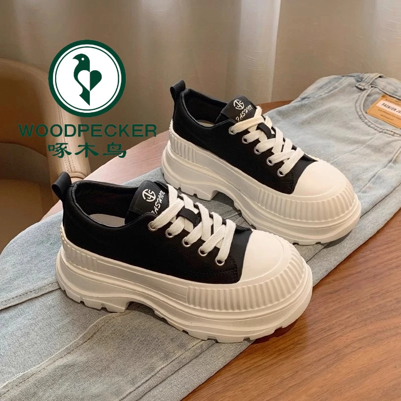 啄木鸟厚底板鞋新款春秋季百搭增高女鞋休闲老爹鞋运动小白鞋女款