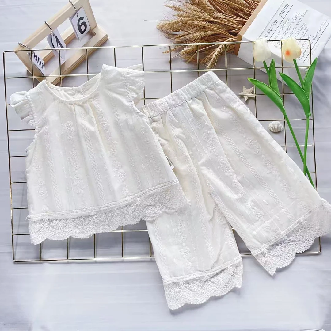 【夏日可颂】Z109女童新款洋气韩版套装时髦夏季白色两件套百搭