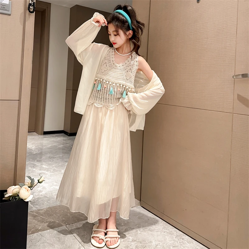女童夏装2025新款吊带连衣裙套装儿童大童夏天度假波西米亚风裙子