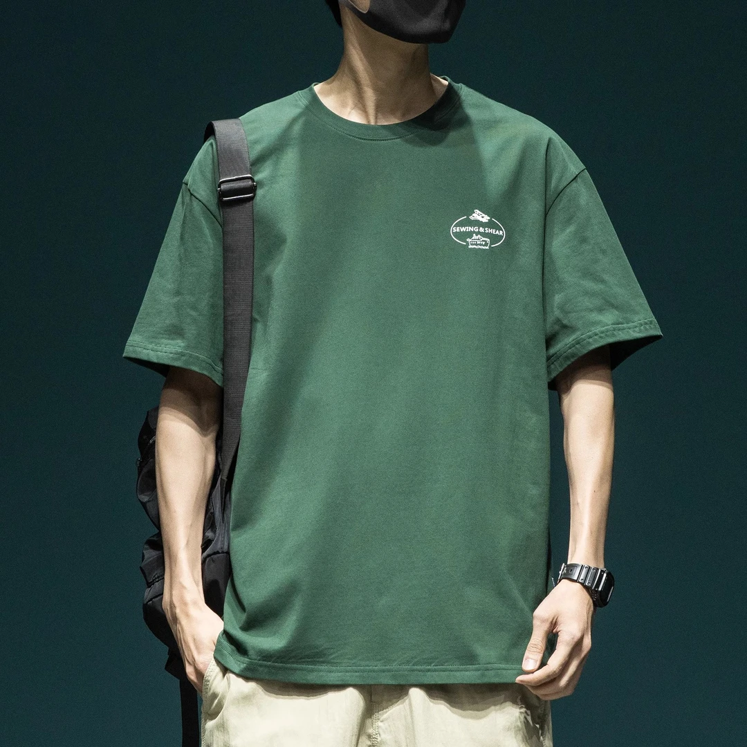 【JJ】新款男士短袖T恤宽松大码时尚印花休闲圆领半袖上衣体恤