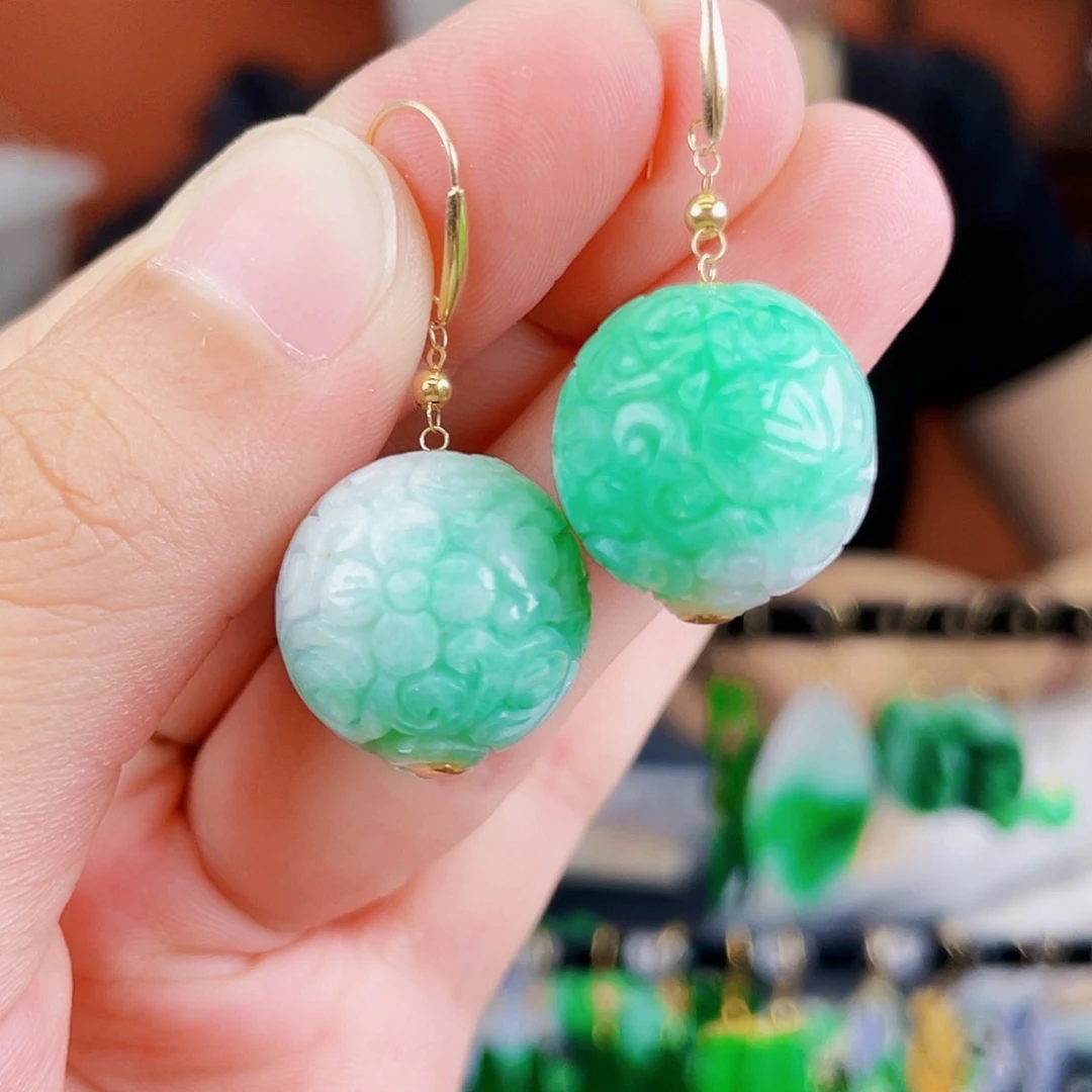 翡翠18K金镶嵌耳饰饰品