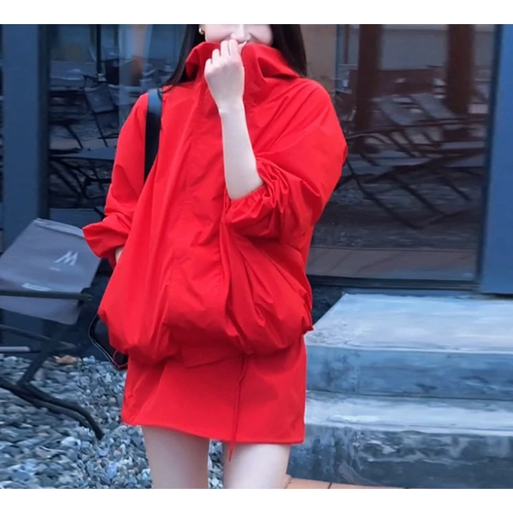 休闲时尚韩版运动套装女士春季防晒宽松冲锋衣连帽外套短裤两件套