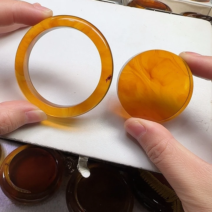 未镶嵌琥珀手镯天然缅甸琥珀金棕小圈手镯