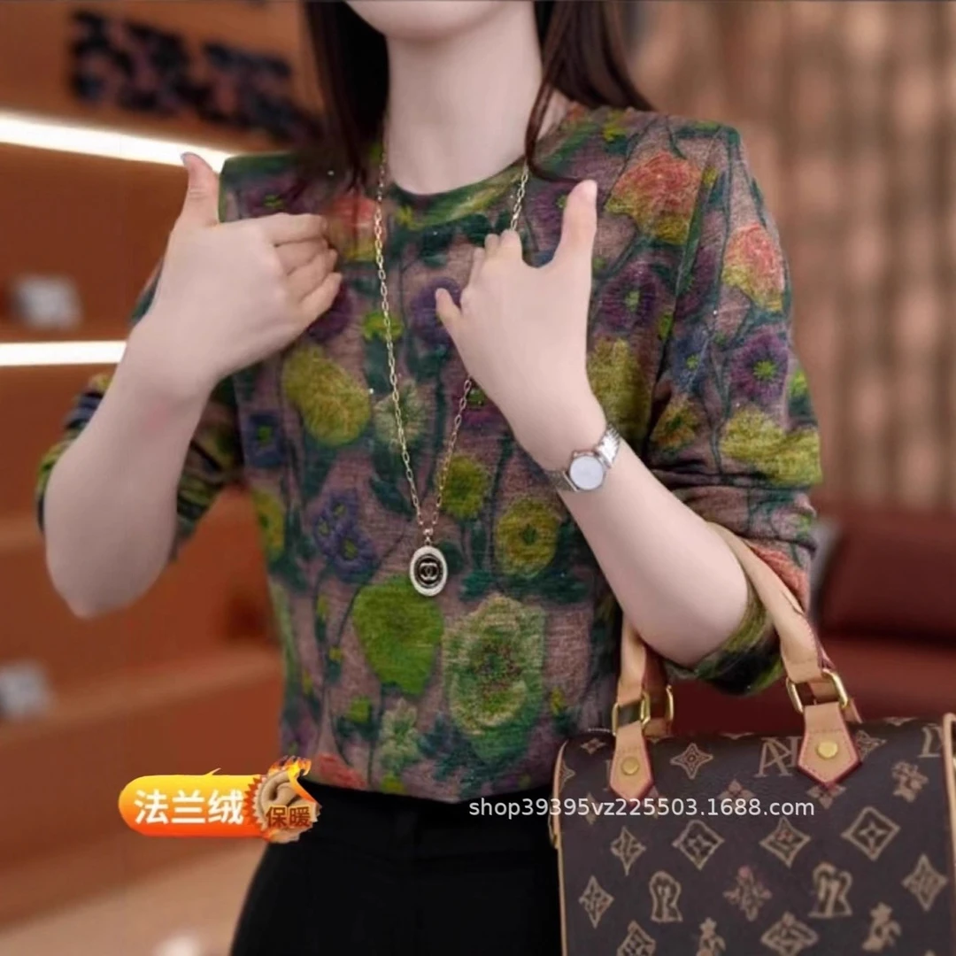 爆款澳绒打底衫早秋新款气质通勤圆领长袖打底衫女可ding制