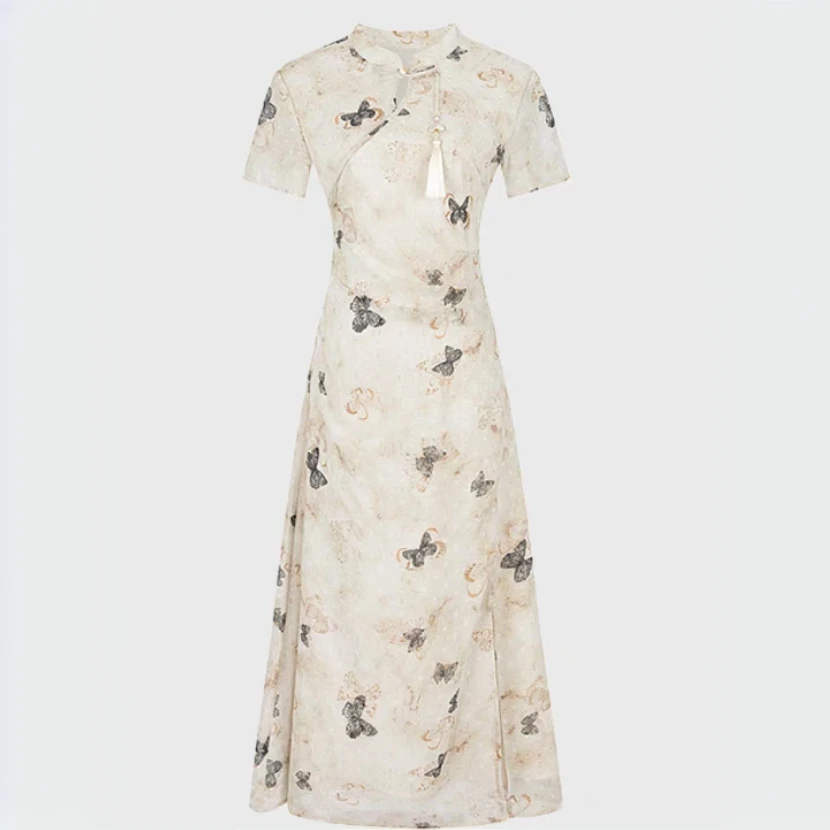 法式显瘦蝴蝶花烧花连衣裙品牌专柜连衣裙长裙复古A180505