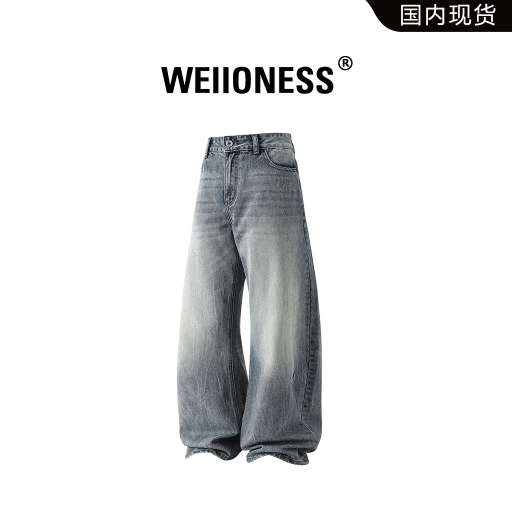 WEIIONESS设计师男装牛仔裤冬季新款时尚风水洗复古休闲男士长裤