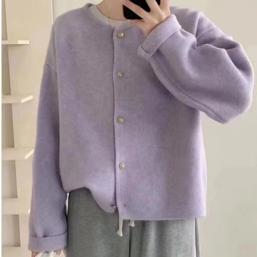 3681气质百搭毛衣针织开衫女新款外搭洋气小个子上衣针织纯色