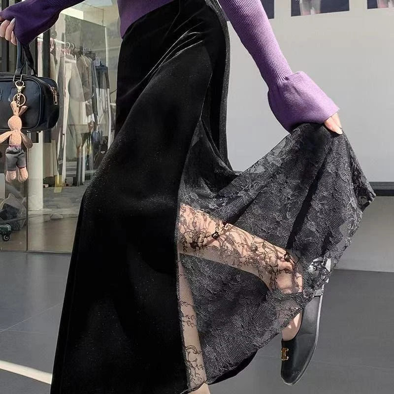 高级感韩版丝绒裙中长款法式高品质气质优雅 A字裙遮肉显瘦慵懒裙