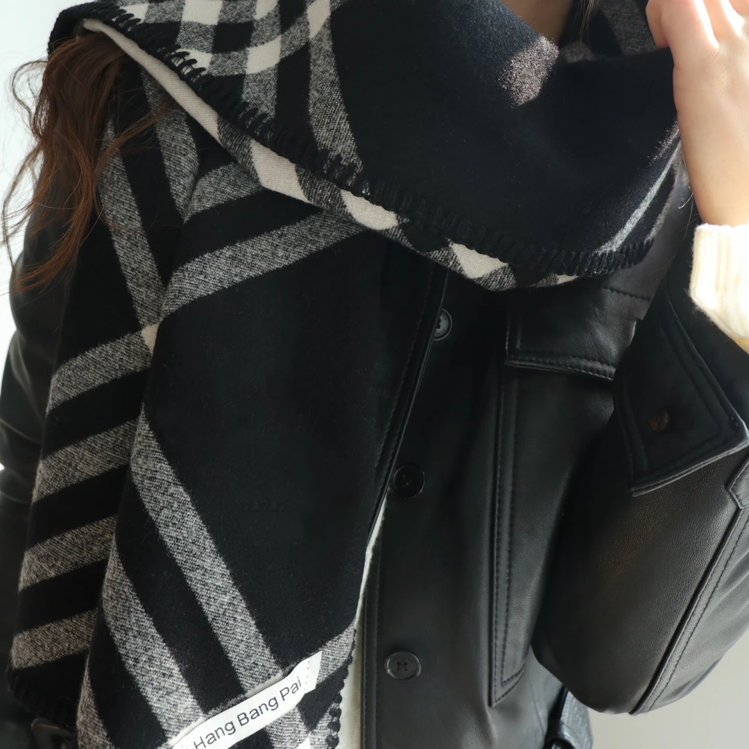 【黑白经典】格纹围巾高级感韩版保暖围脖秋冬