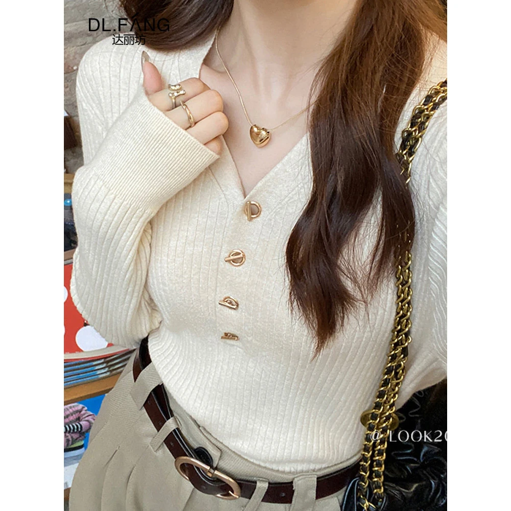 女生小香风v领针织毛衣内搭软糯显瘦上衣打底衫秋冬季2025年