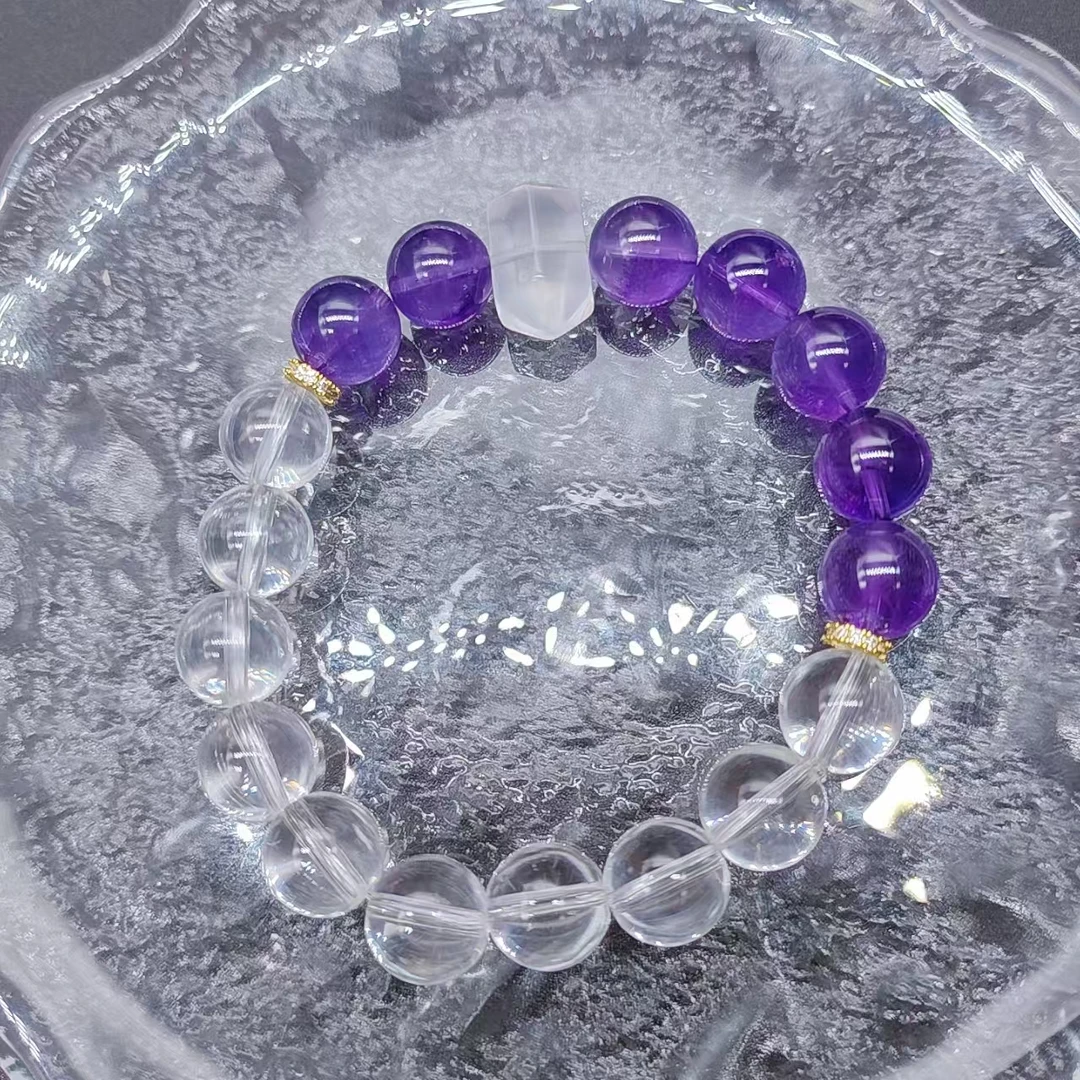 硕夏天然紫水晶11-12mm+白水晶设计款手链多样性发其一XL13