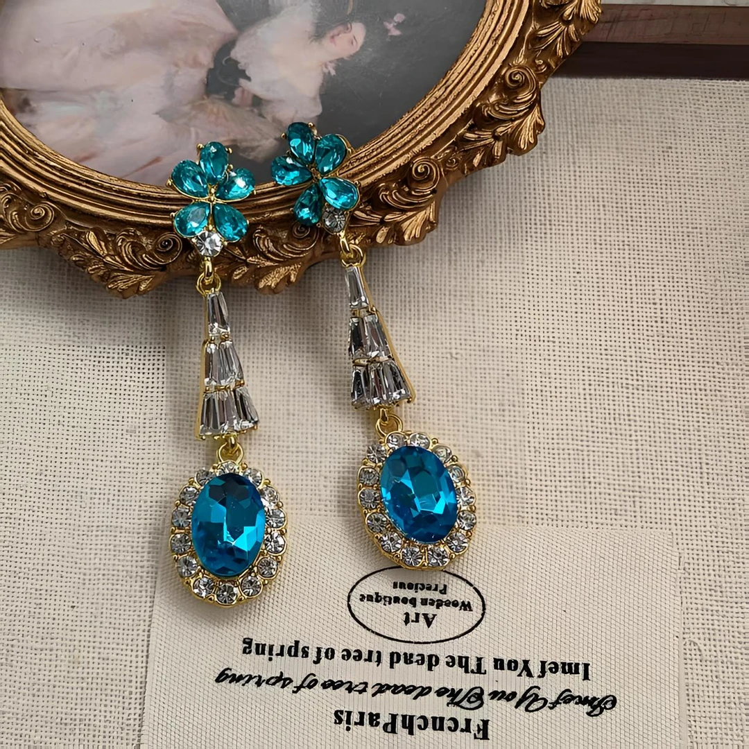 合金珐琅耳饰 2326 气质轻奢长款蓝色时尚百搭复古优雅精致耳饰
