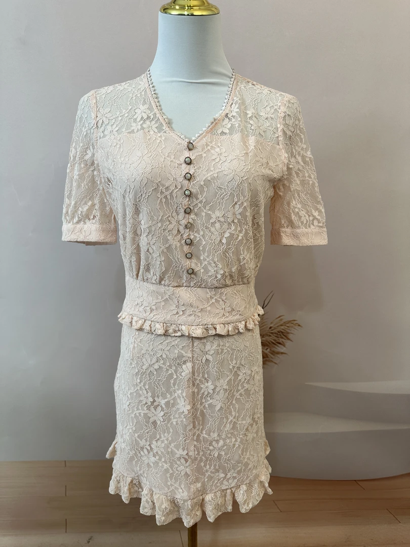 【下单无需备注自选尺码】名媛短袖V领气质优雅法式连衣裙夏季C038