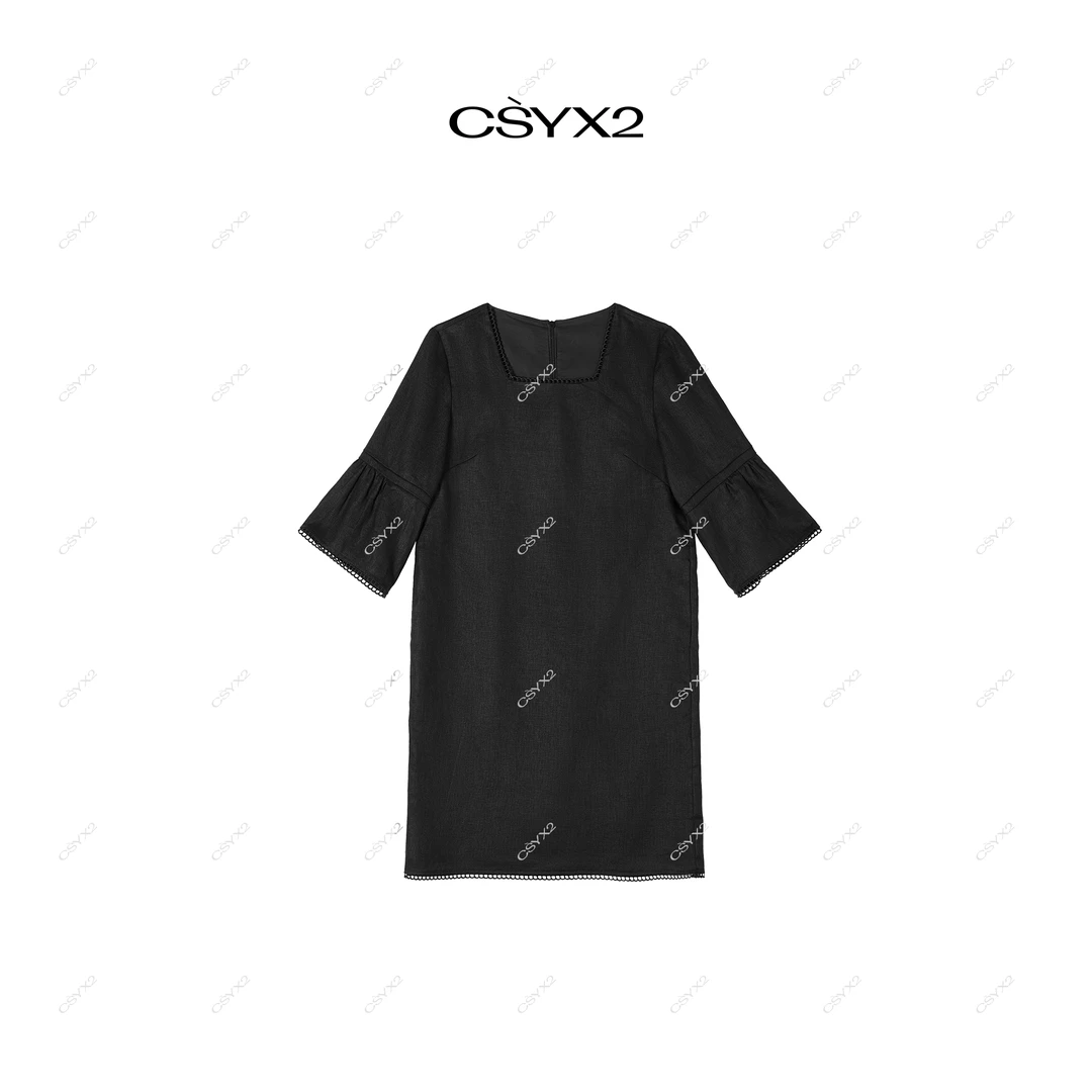 CsyX2-2025S/S夏季新款休闲百搭雨露麻短款连衣裙L30757