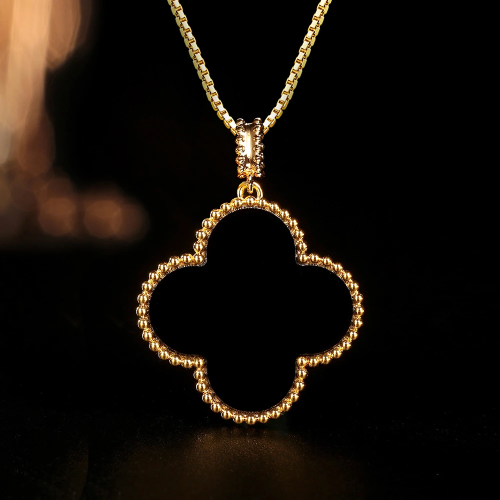 【周周专属】18k金黑玛瑙四叶25mm吊坠（不含链）轻奢时尚 七夕礼物