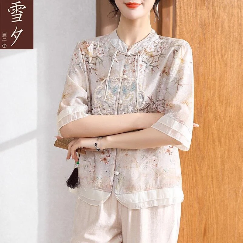 妈妈夏装新中式短袖t恤母亲节小衫C-X-SXD8008 双色可选