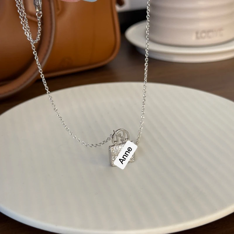 铜合金项链 白色镶嵌锆H字母包包项链【X759】