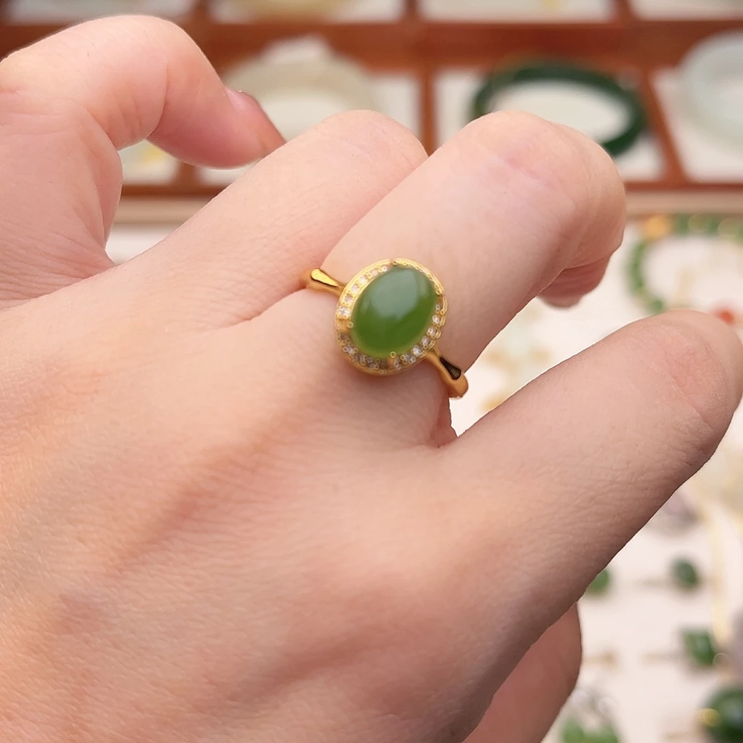 和田玉银S925镶嵌戒指