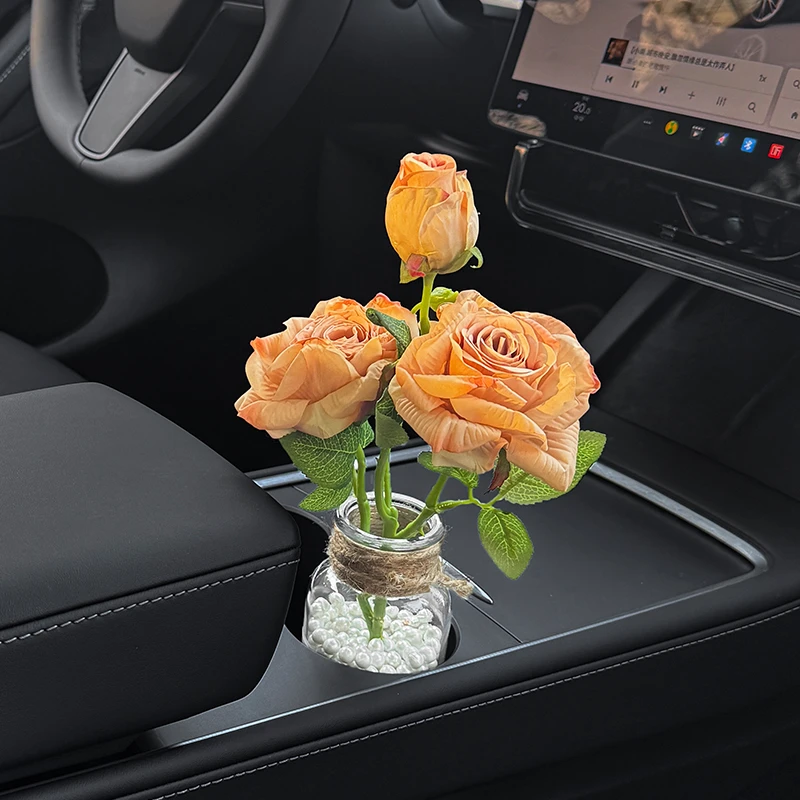 2025法式仿真花汽车摆件油画焦边玫瑰花车内氛围车载装饰品女司机