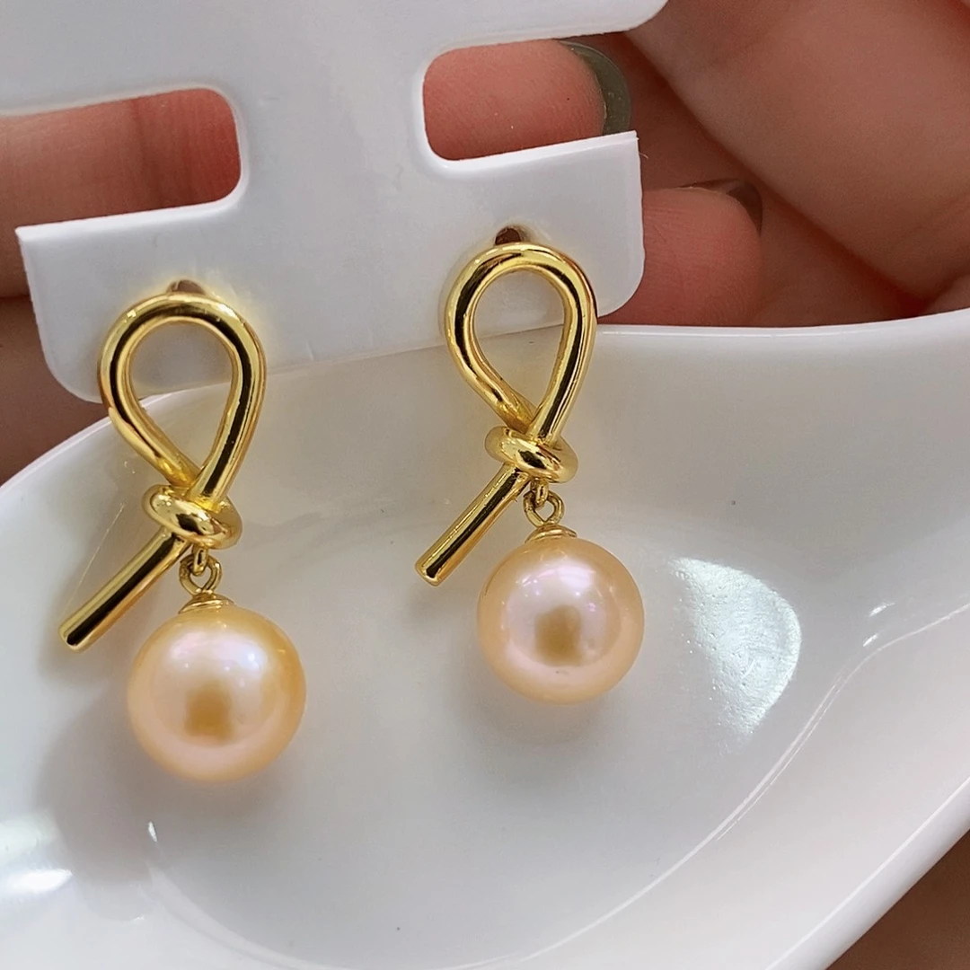 银S925镶嵌开播特价福利8A极光爱马橙耳饰淡水珍珠