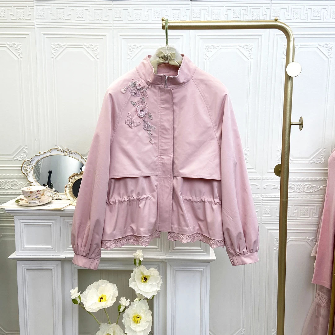 春秋外套气质通勤灰粉短款风衣简约休闲风衣外套ANW6602