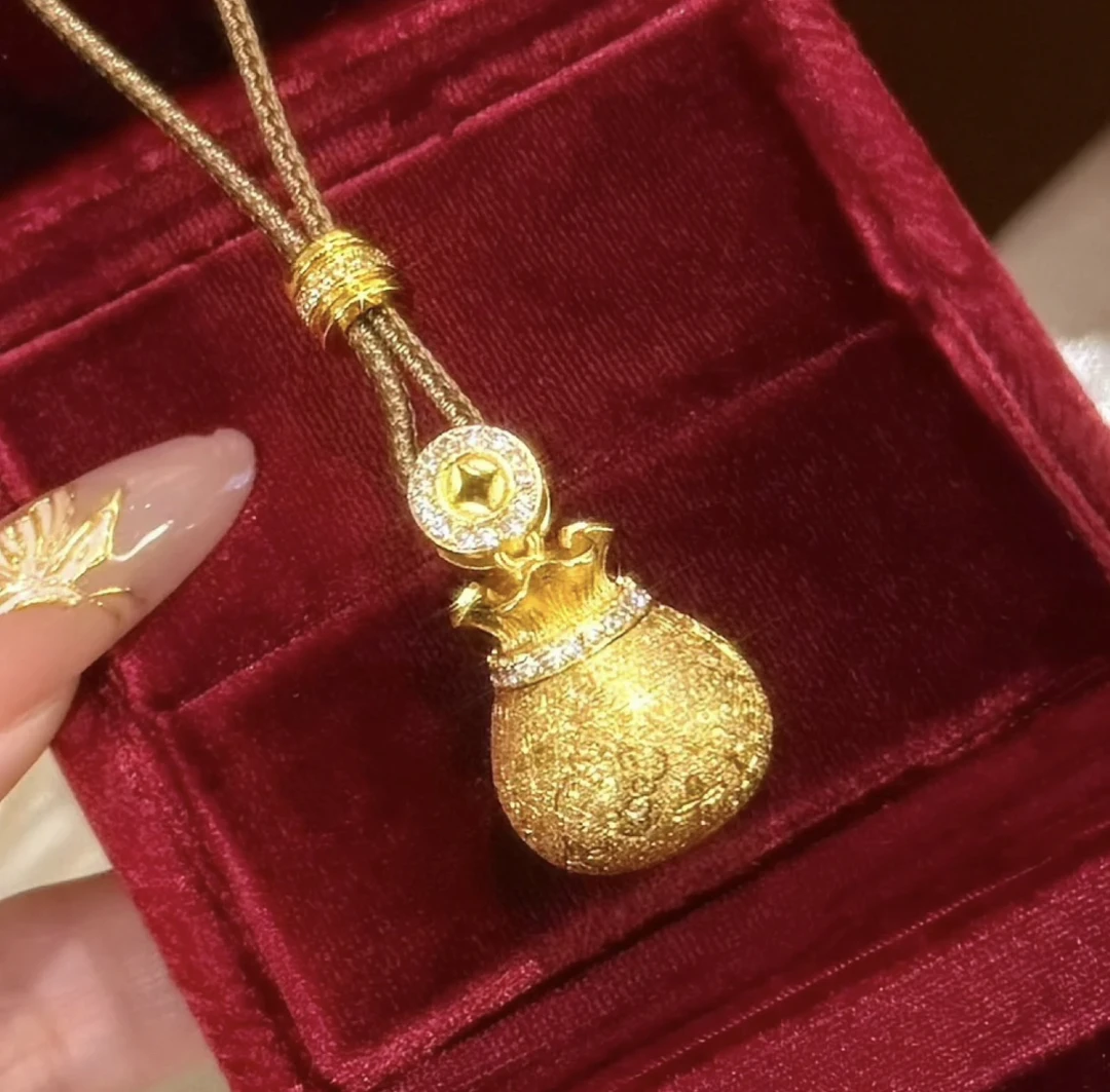 铜合金项链 ＜桔里小铺＞戗刻福袋吊坠｜高定高闪柔光可打开香囊钱袋