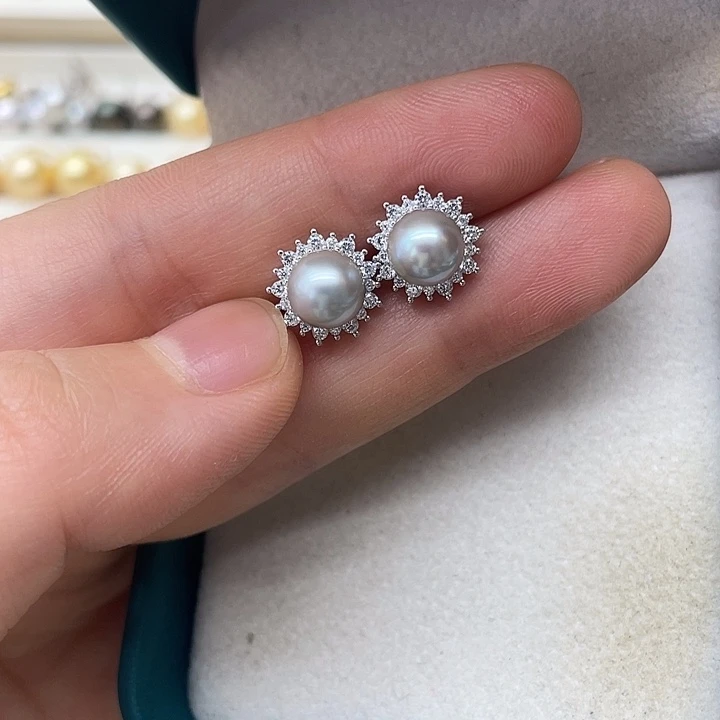 银S925镶嵌海水珍珠耳饰