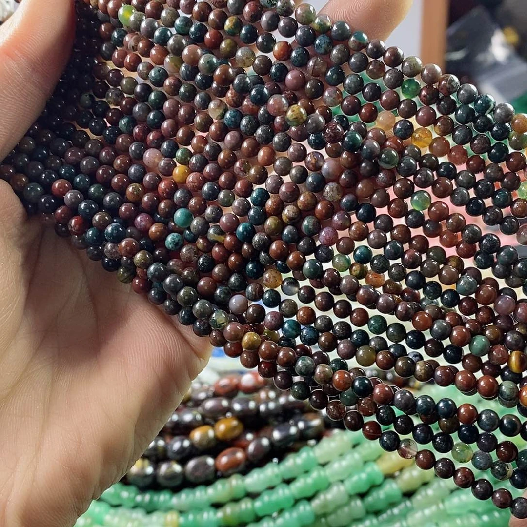 玛瑙/玉髓珠宝半成品合金一条天然4mm水草玛瑙圆珠