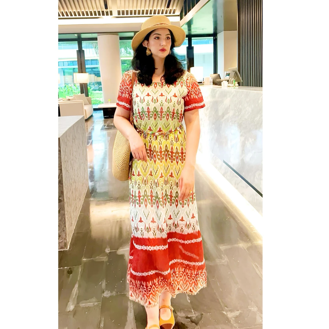 2025艾特莱斯定位花连衣裙 夏季 复古 印花 休闲 设计师2834