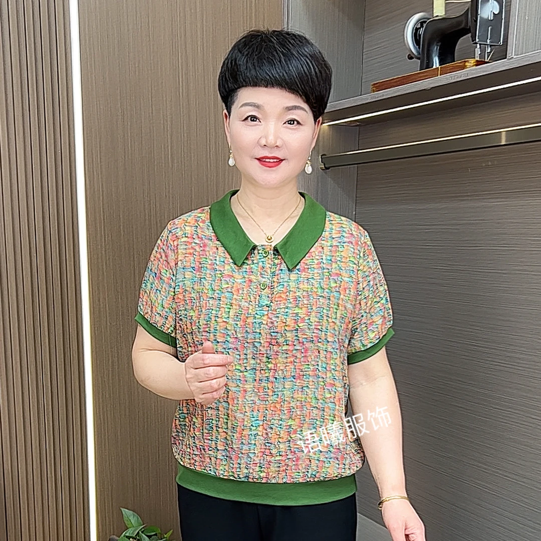 夏季休闲风短袖宽松型薄款中老年女装小衫t恤夏装显瘦F8874