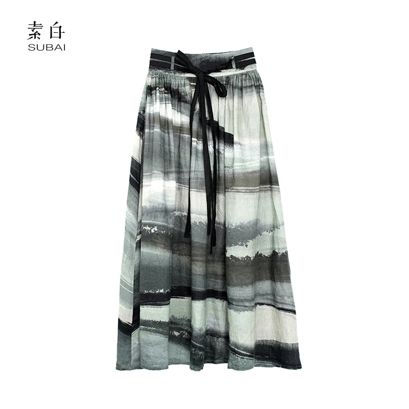 SB2408BQ00101【素白】马乖早秋穿搭设计感印花半裙