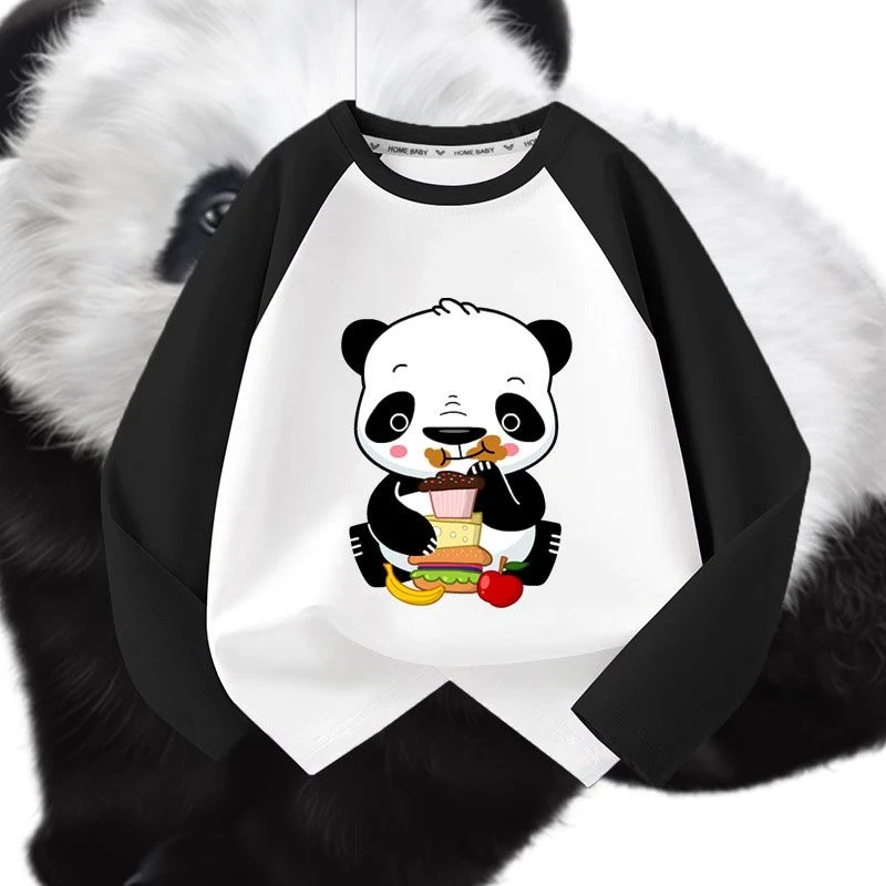 小熊宝宝纯棉拼接长袖t恤春秋新款洋气儿童周边打底衫男女童装潮T