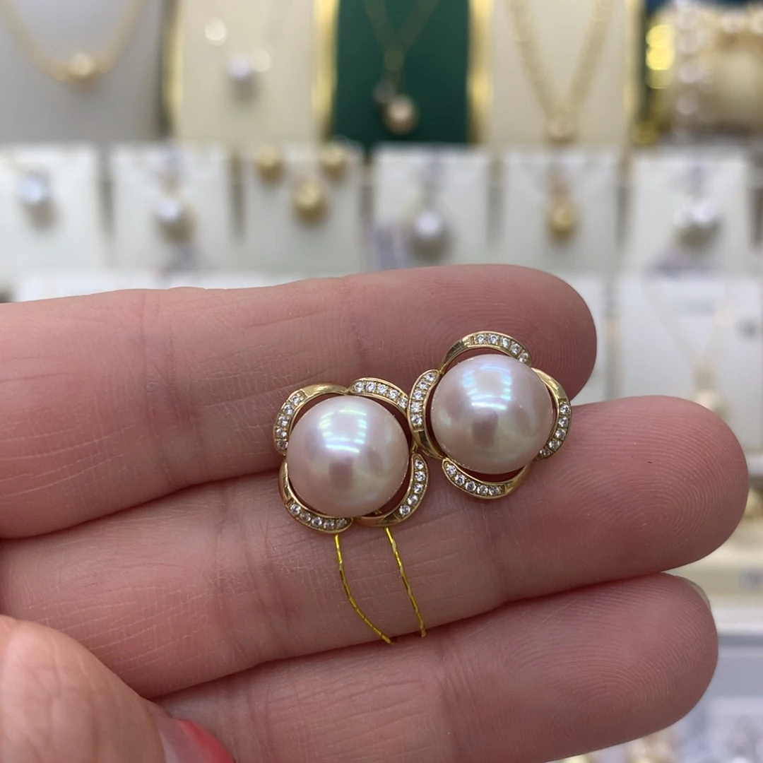 淡水珍珠耳饰14K金镶嵌