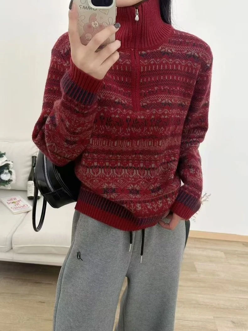 老钱风半拉链秋冬百搭费尔岛毛衣（90-145斤）