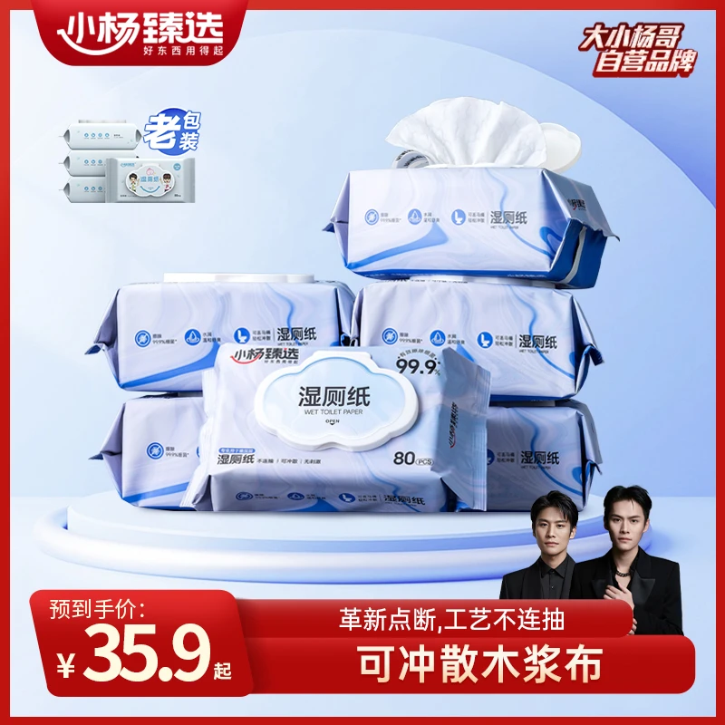 小杨臻选湿厕纸湿厕巾80抽家庭日用装抽取式厕所湿纸巾擦屁屁