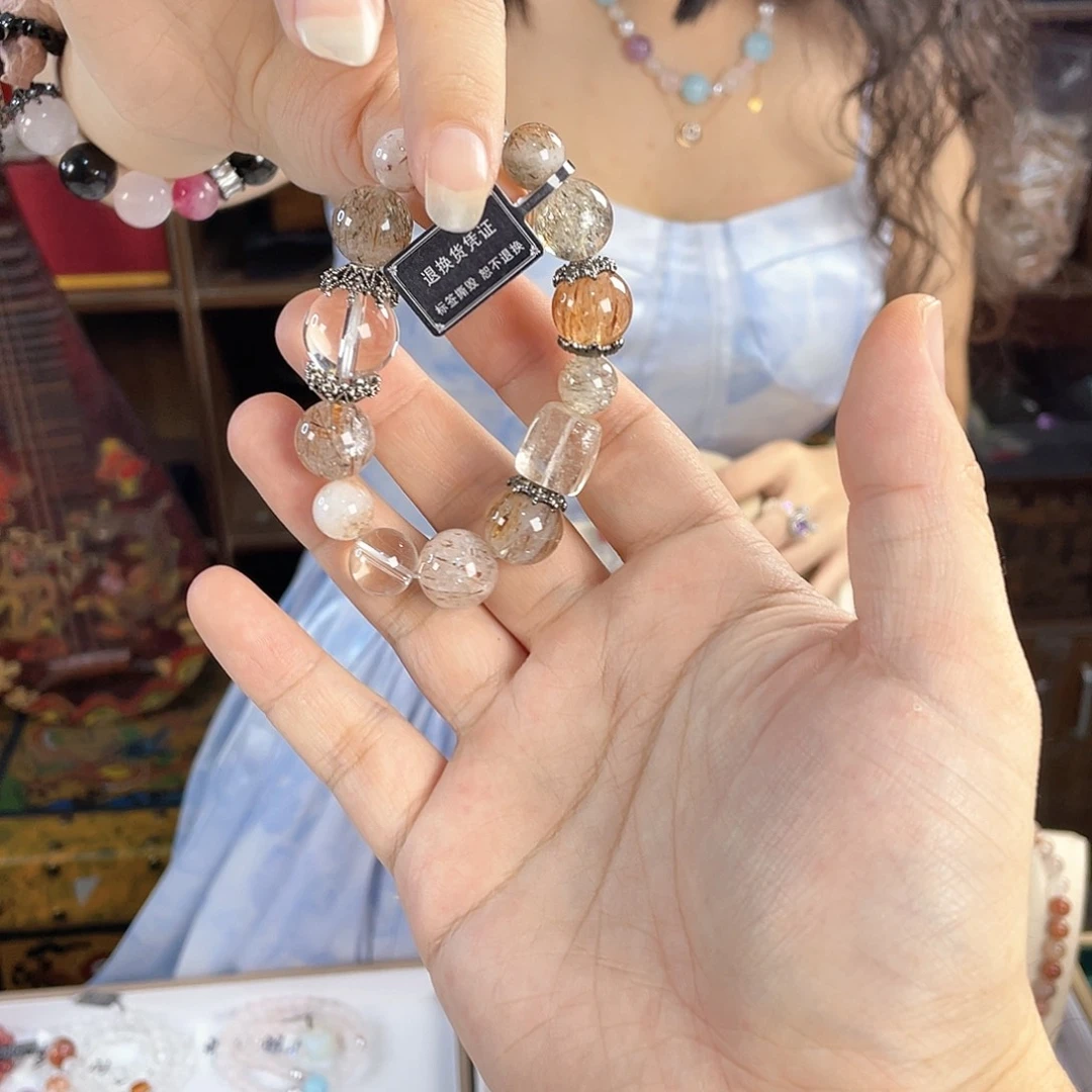 水晶手链银S925镀金镶嵌