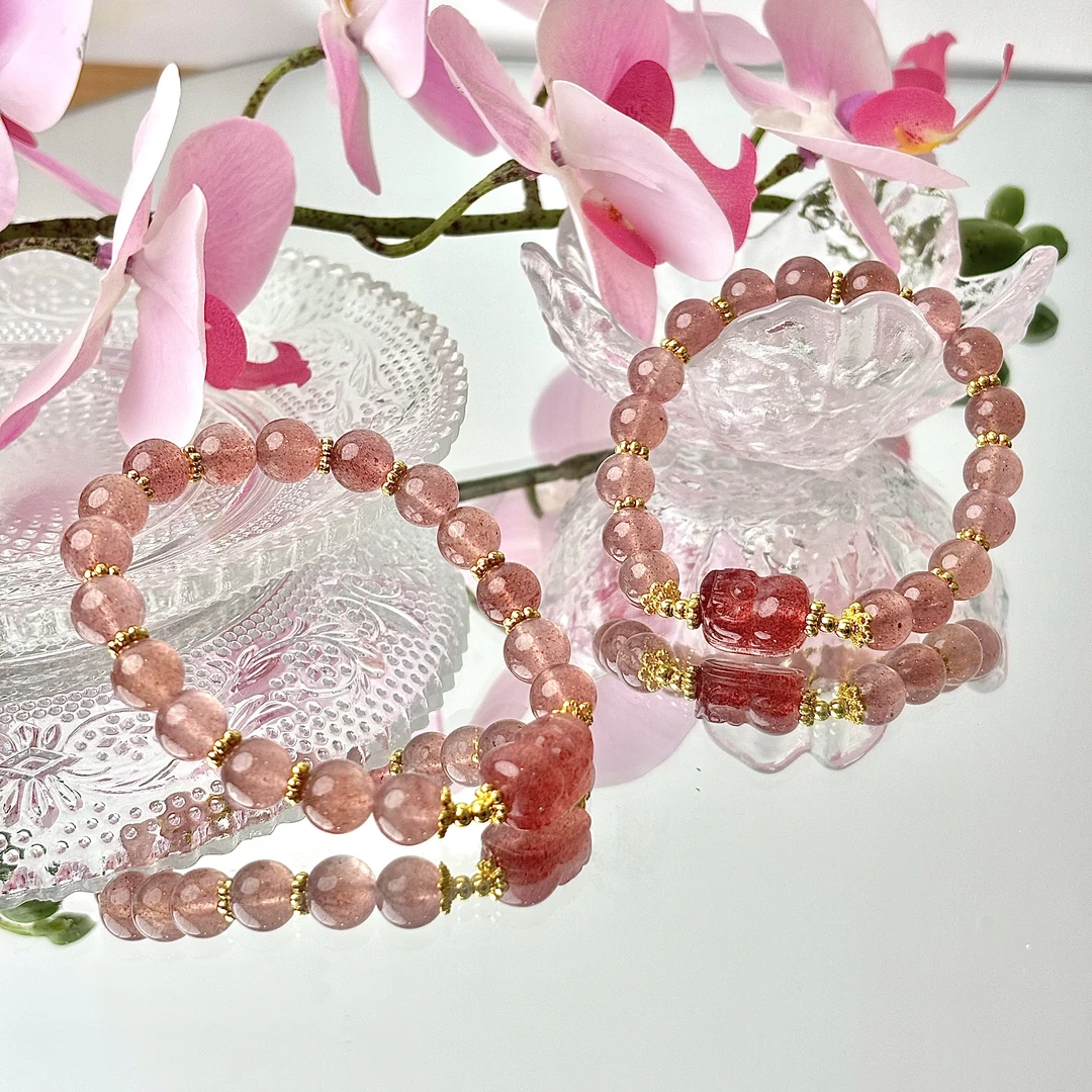 【发财草莓】草莓晶貔貅8-9mm手串面小仙多样性发其一