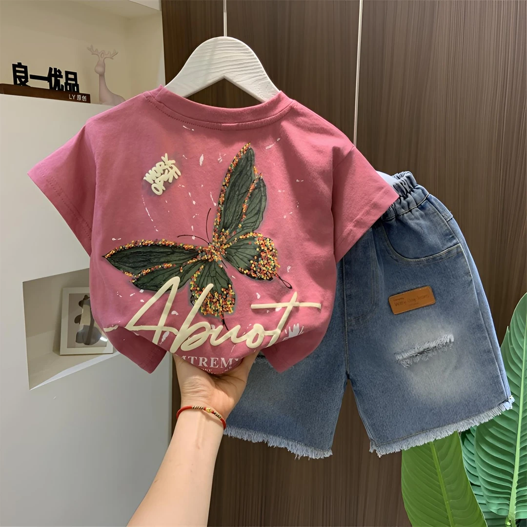 男童夏装短袖套装2025新款夏季宝宝炸街衣服痞帅儿童3牛仔短裤t恤