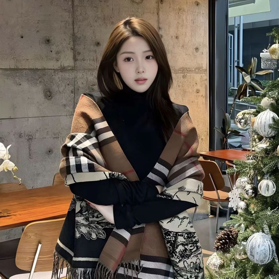 2025高端百搭高奢定制羊绒围巾时尚双面款明星同款