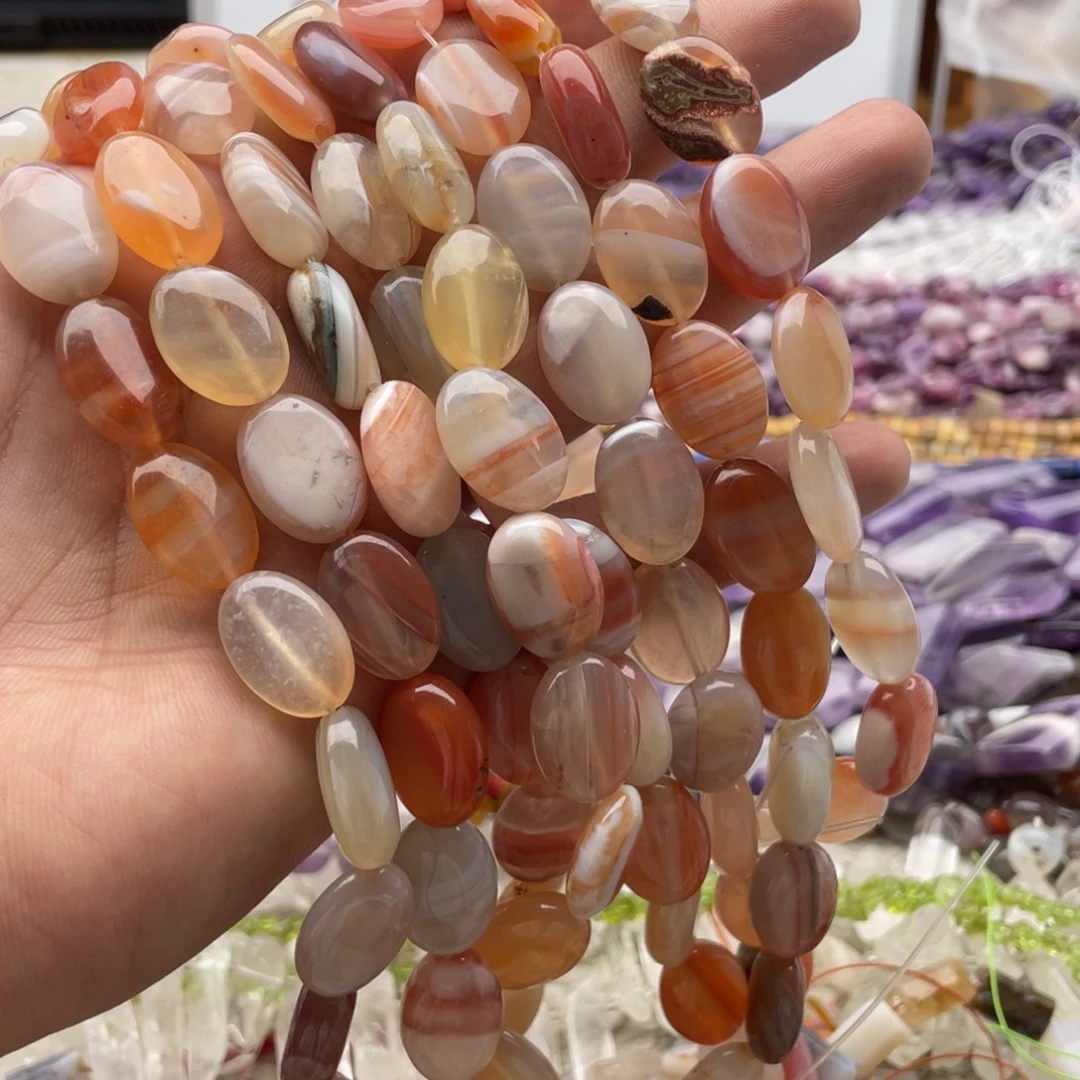 玛瑙/玉髓合金珠宝半成品一条装盐源玛瑙椭圆片13^18mm