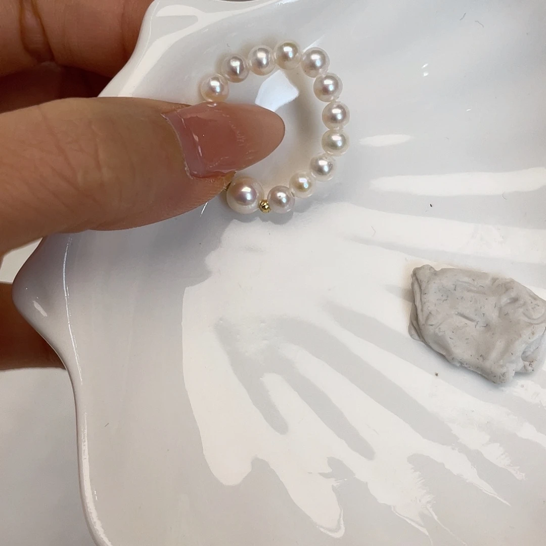 淡水珍珠戒指18K金镶嵌