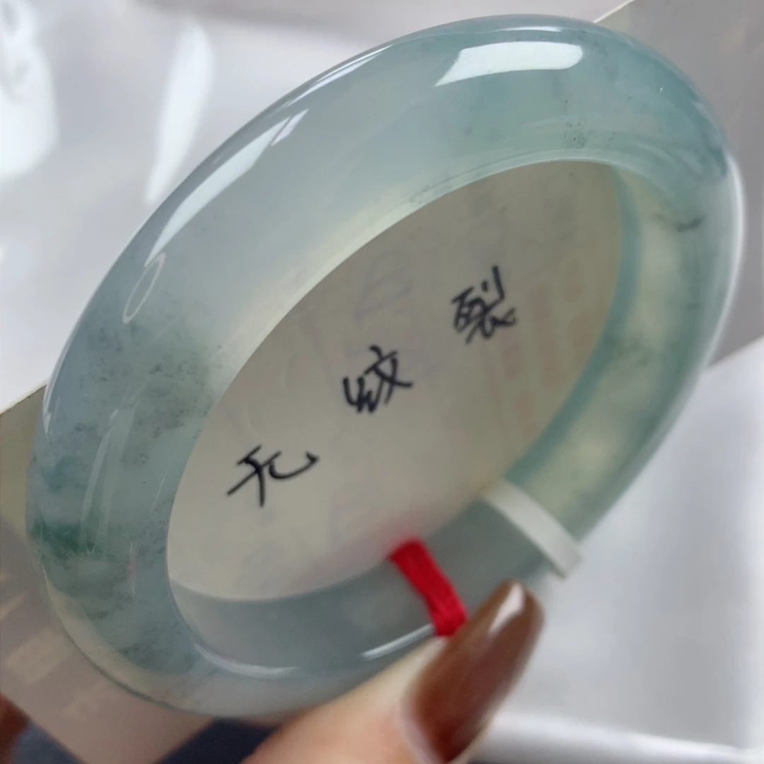未镶嵌手镯翡翠老坑冰种海蓝之谜无纹无裂正圈53