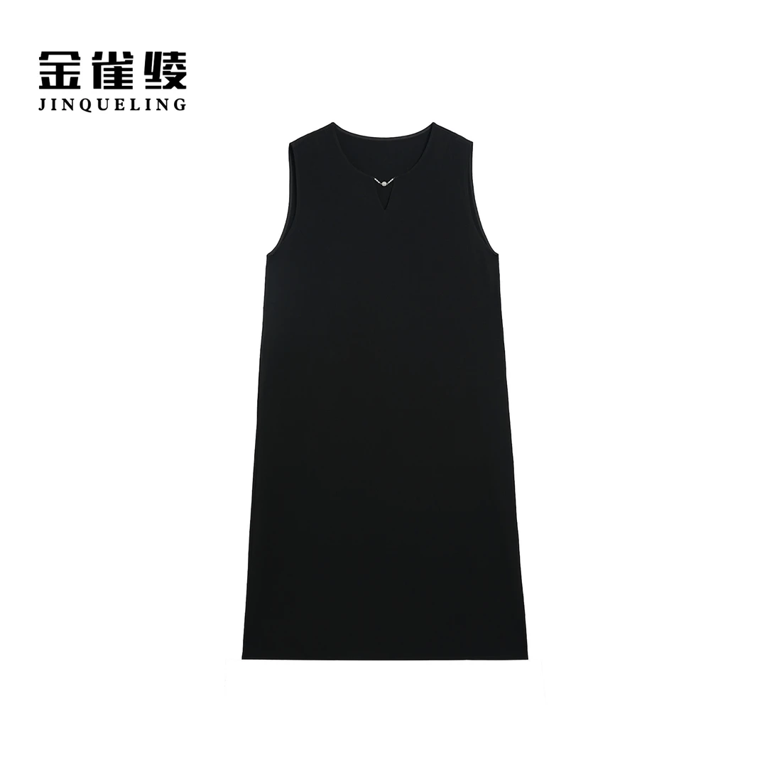 金雀绫【赫本小黑裙】纯色简约舒适加宽加大无袖连衣裙SZA1L242