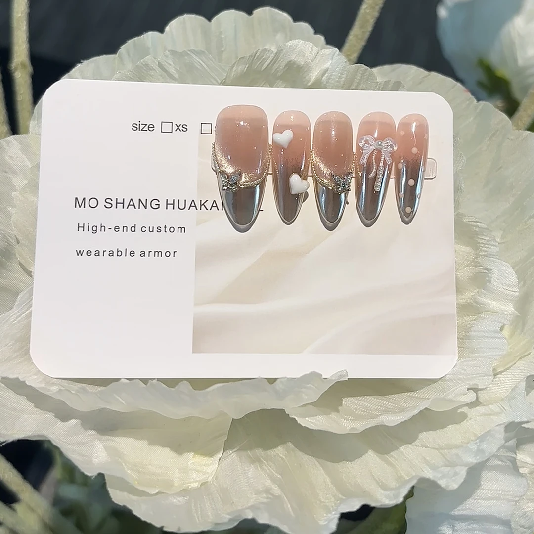 【甜心炮弹】少女心甜美蕾丝蝴蝶结温柔裸色 8071604 纯手工穿戴甲