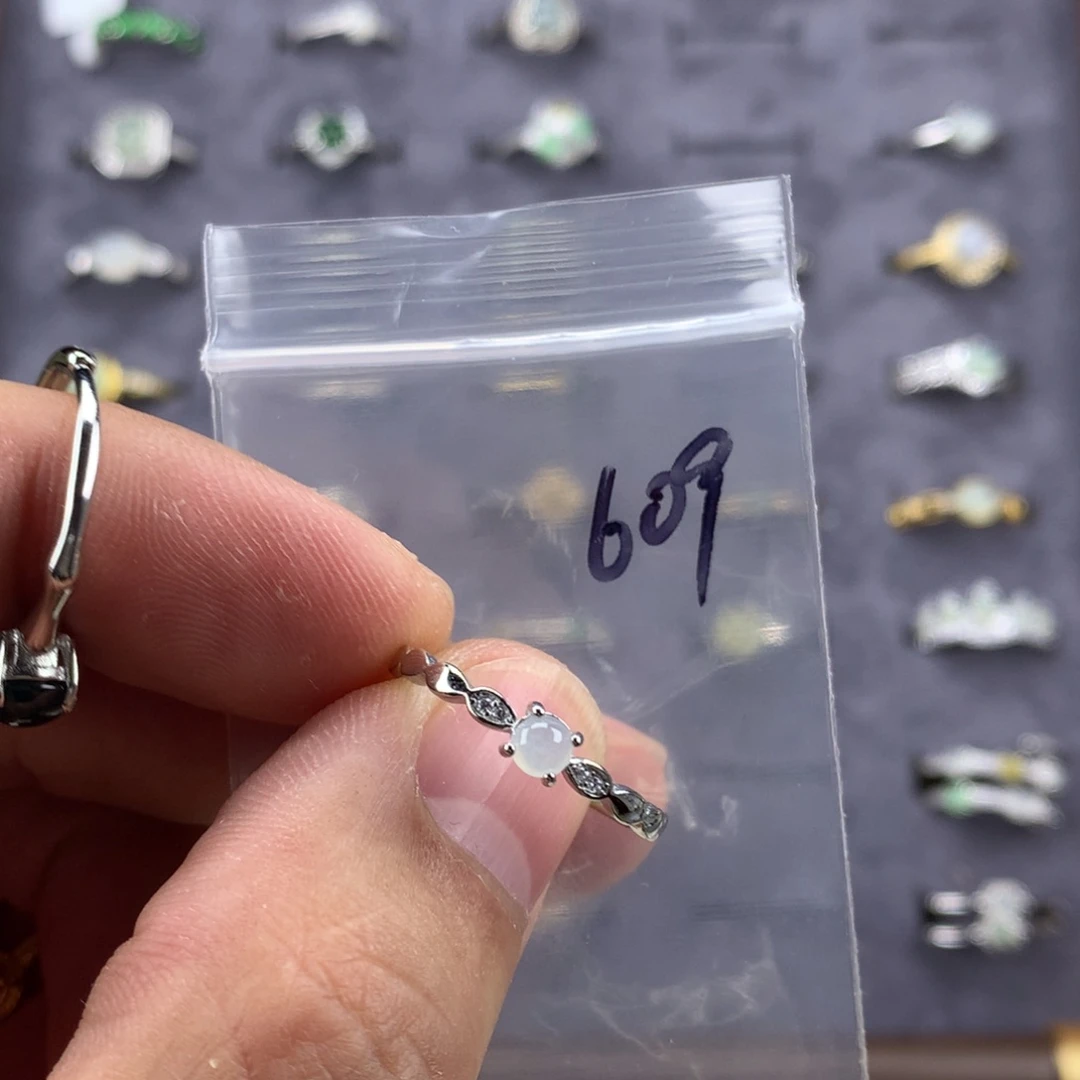 翡翠银S925镀金镶嵌戒指609